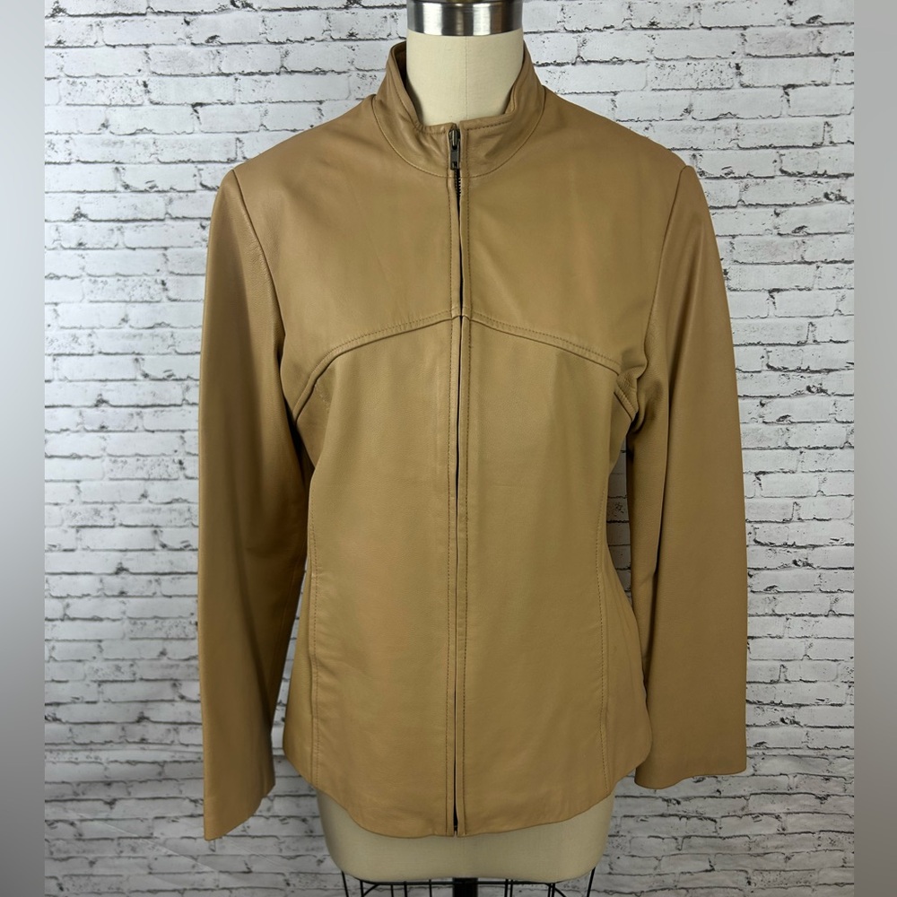 Modern Essentials | Women's 100% genuine Leather Tan Zip up Jacket size S